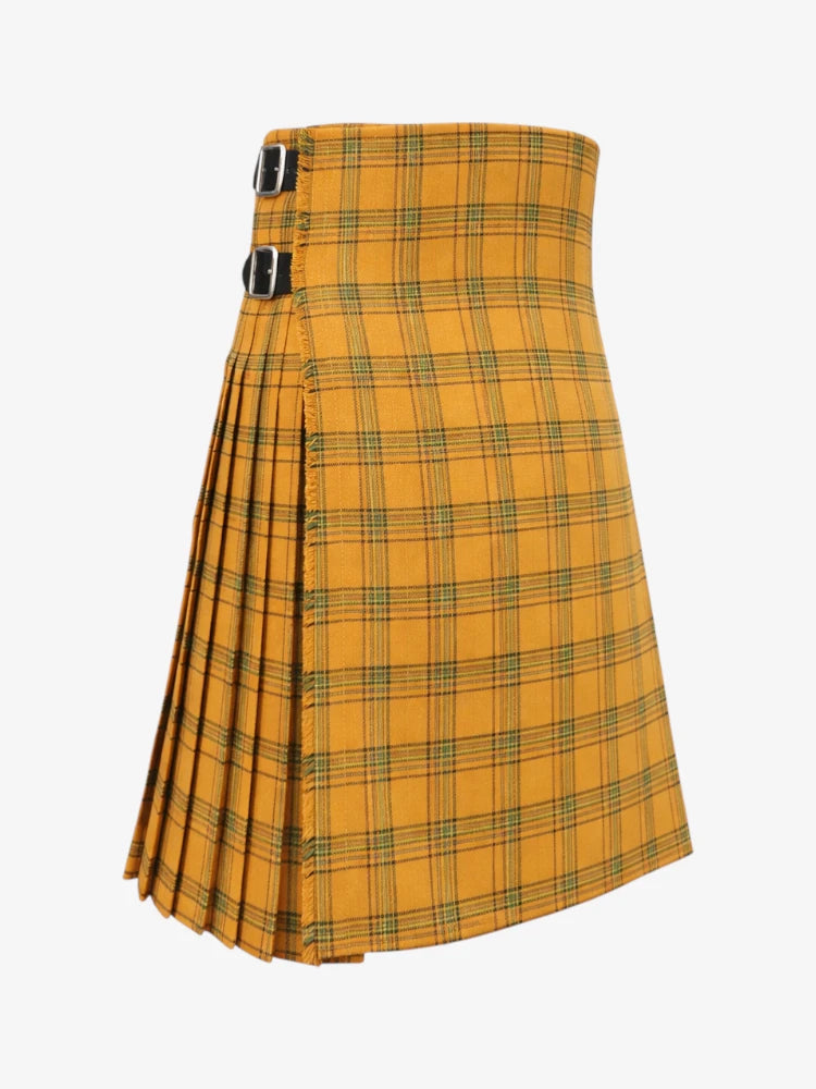 Yellow plaid kilt right side on a white background