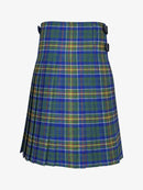 Plaid kilt back side with green, blue, and yellow colors on a white background