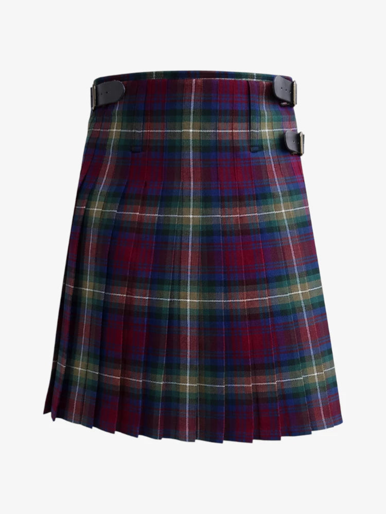 Plaid kilt back with a belt on a white background