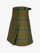 Green plaid kilt left side with a belt on a white background