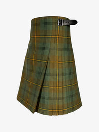 Green plaid kilt left side with a belt on a white background