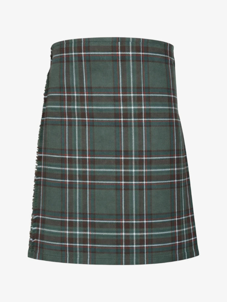 Green plaid kilt front on a white background