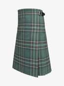 Green plaid kilt left side with a belt on a white background