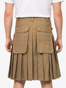 Brown pleated skirt with front pockets on a white background