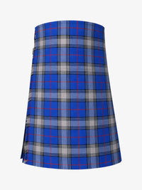 Blue plaid kilt front on a white background