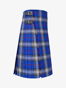 Blue plaid kilt right side with silver buckles on a white background