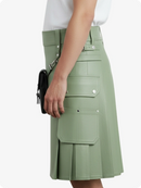 Light Green Leather Pleated Kilt with Belt Loops & Side Straps