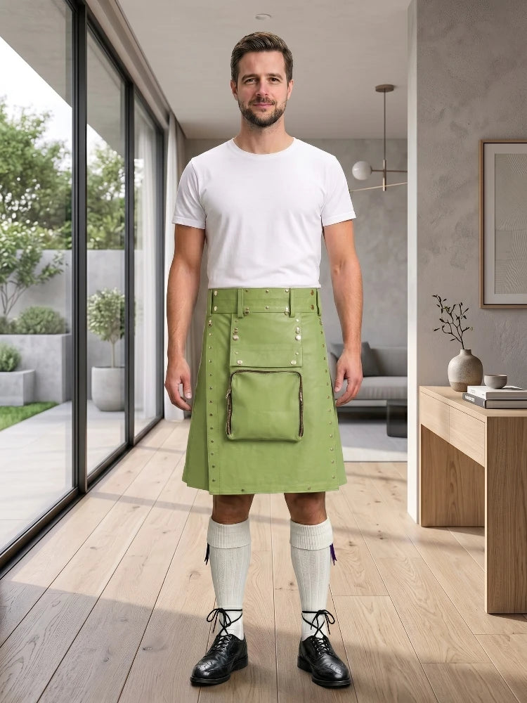 Light Green Leather Utility Kilt