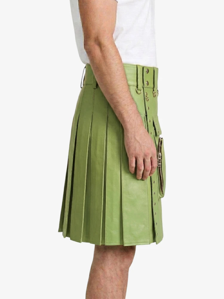 Light Green Leather Utility Kilt Right