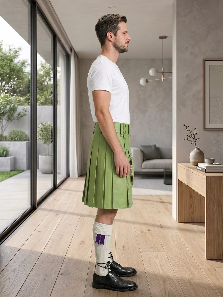 Light Green Leather Utility Kilt Right Side