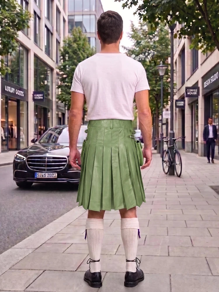 Light Green Leather Utility Kilt with Sporran