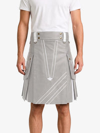 Light Grey And White Leather Hybrid Utility Kilt