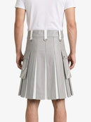 Light Grey And White Leather Hybrid Utility Kilt Back