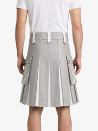 Light Grey And White Leather Hybrid Utility Kilt Back