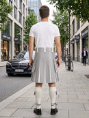 Light Grey And White Leather Hybrid Utility Kilt Front