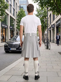 Light Grey And White Leather Hybrid Utility Kilt Front