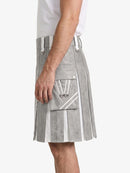 Light Grey And White Leather Hybrid Utility Kilt Left