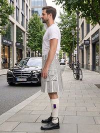 Light Grey And White Leather Hybrid Utility Kilt Left