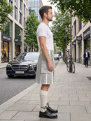 Light Grey And White Leather Hybrid Utility Kilt Front
