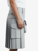 Gray pleated skirt with a unique design on a white background