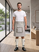 Light Grey Leather Utility Kilt Front Side