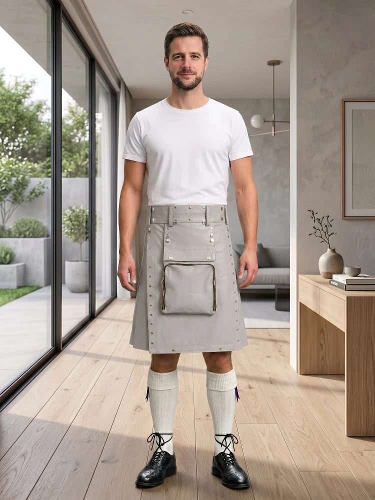 Light Grey Leather Utility Kilt