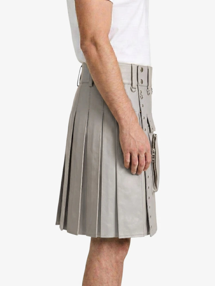 Light Grey Leather Utility Kilt Right