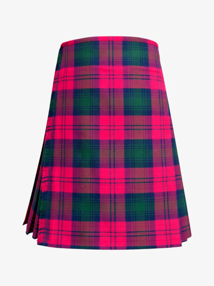 Plaid kilt with pink and green pattern on a white background