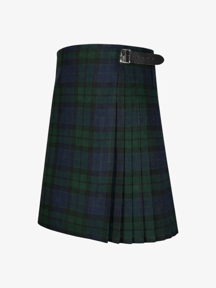 Green plaid kilt with a belt on a white background