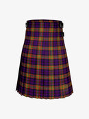 Plaid kilt with a purple and green pattern on a white background