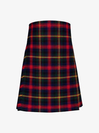 Plaid kilt with red, yellow, and black pattern on a white background