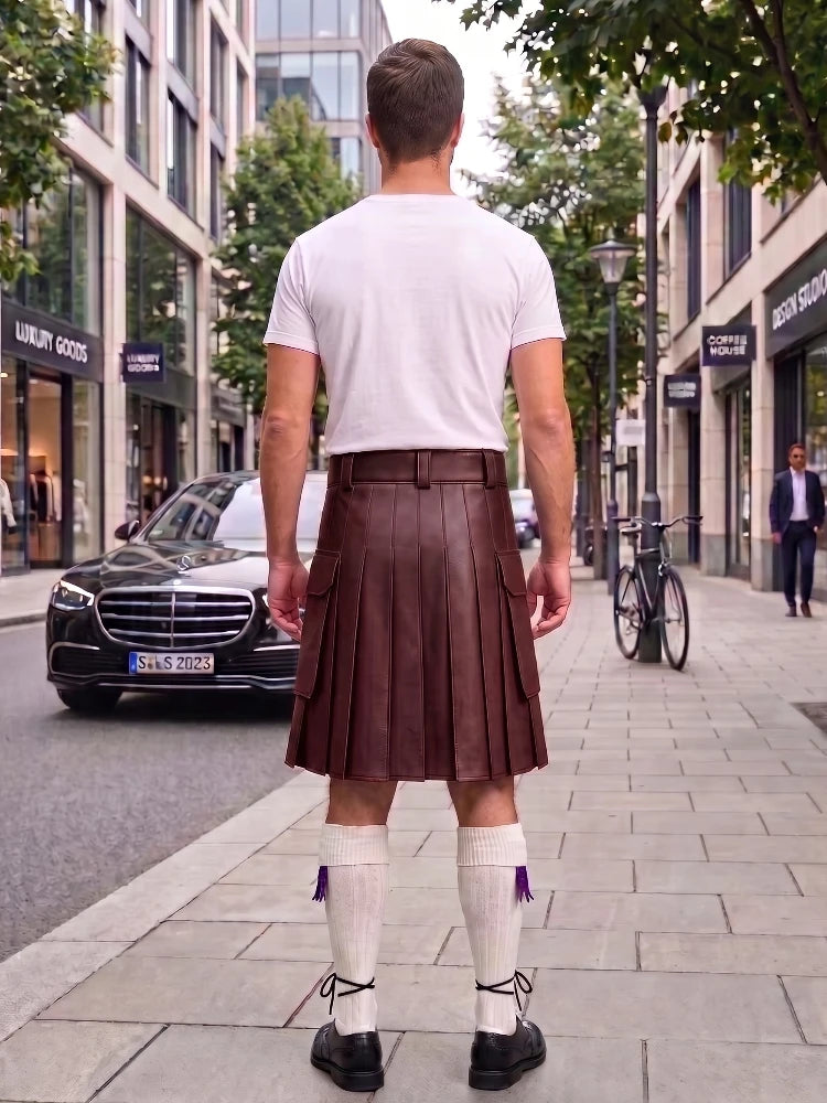Maroon Leather Kilt For Men Tactical Utility Kilts