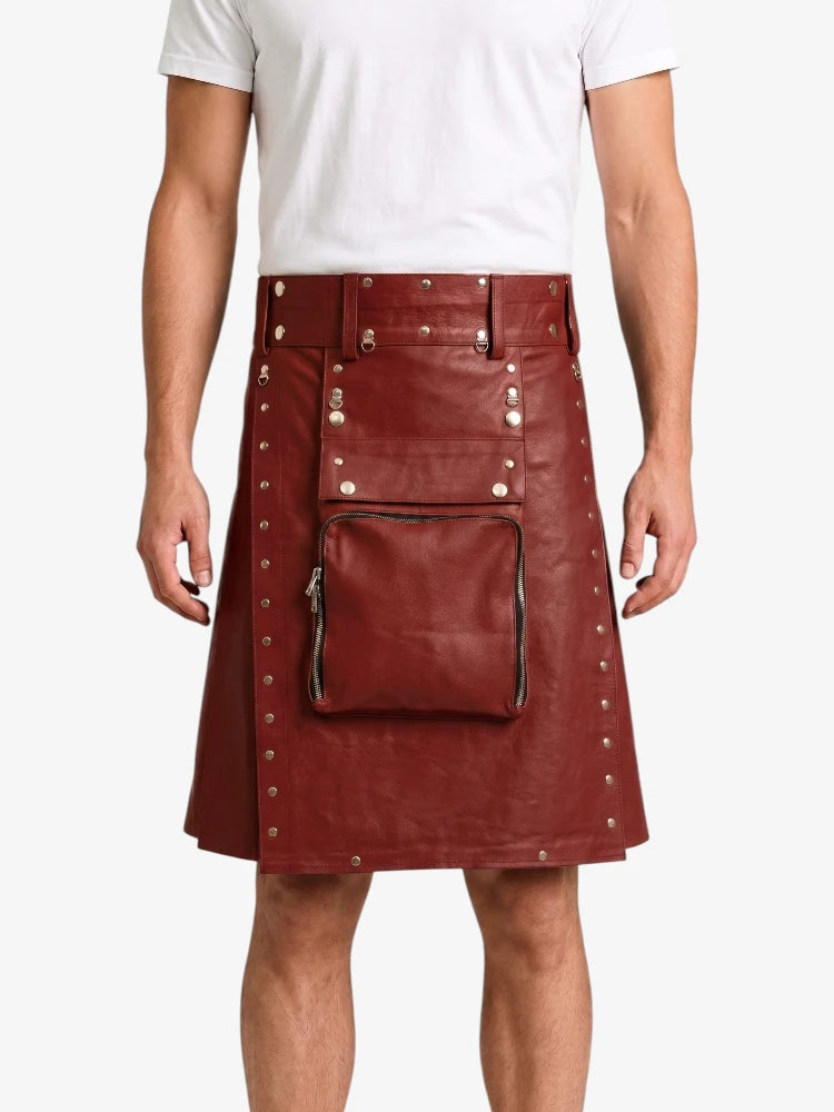 Maroon Leather Utility Kilt