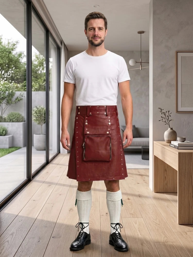 Maroon Leather Utility Kilt