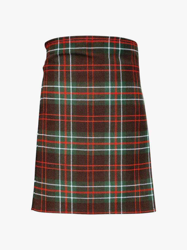 Plaid kilt with green, red, and white pattern on a white background