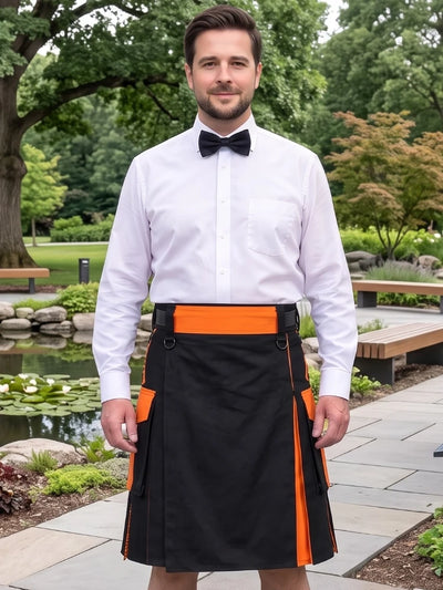 Custom Made Black & Orange Utility Kilt