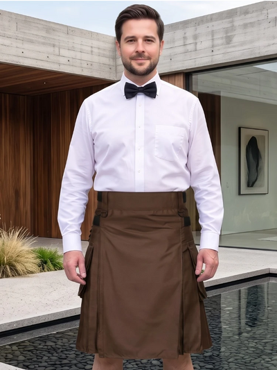 Chocolate Brown Leather Strap Utility Kilt