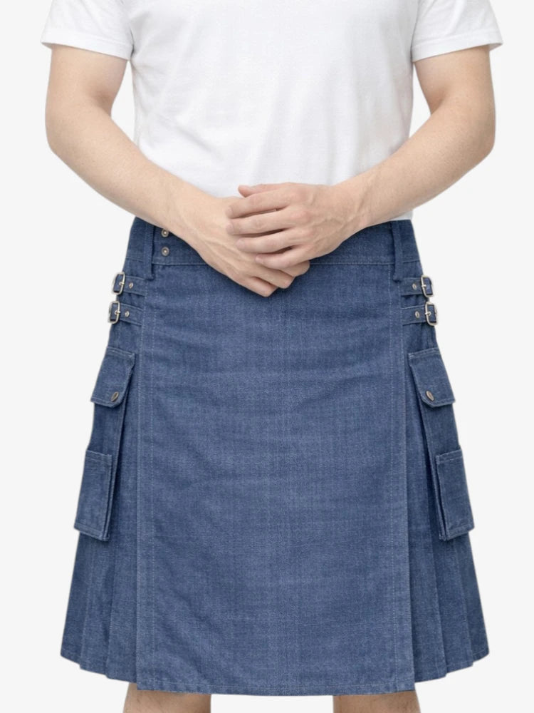 Modern Navy Blue Denim Kilt