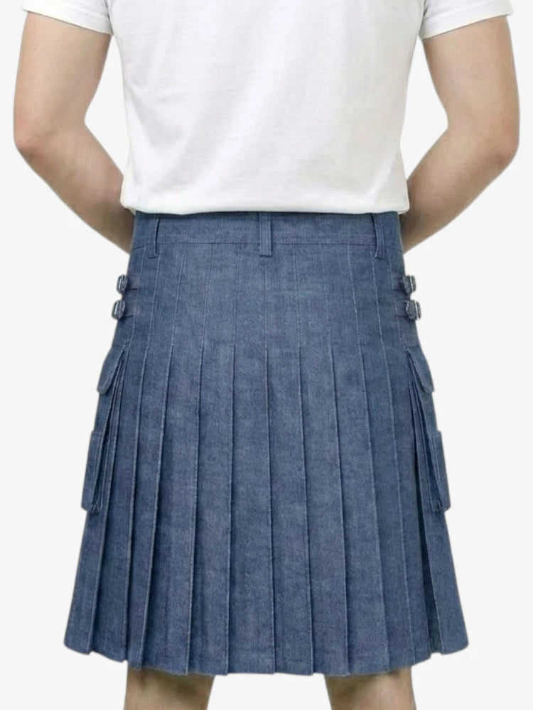 Modern Navy Blue Denim Kilt