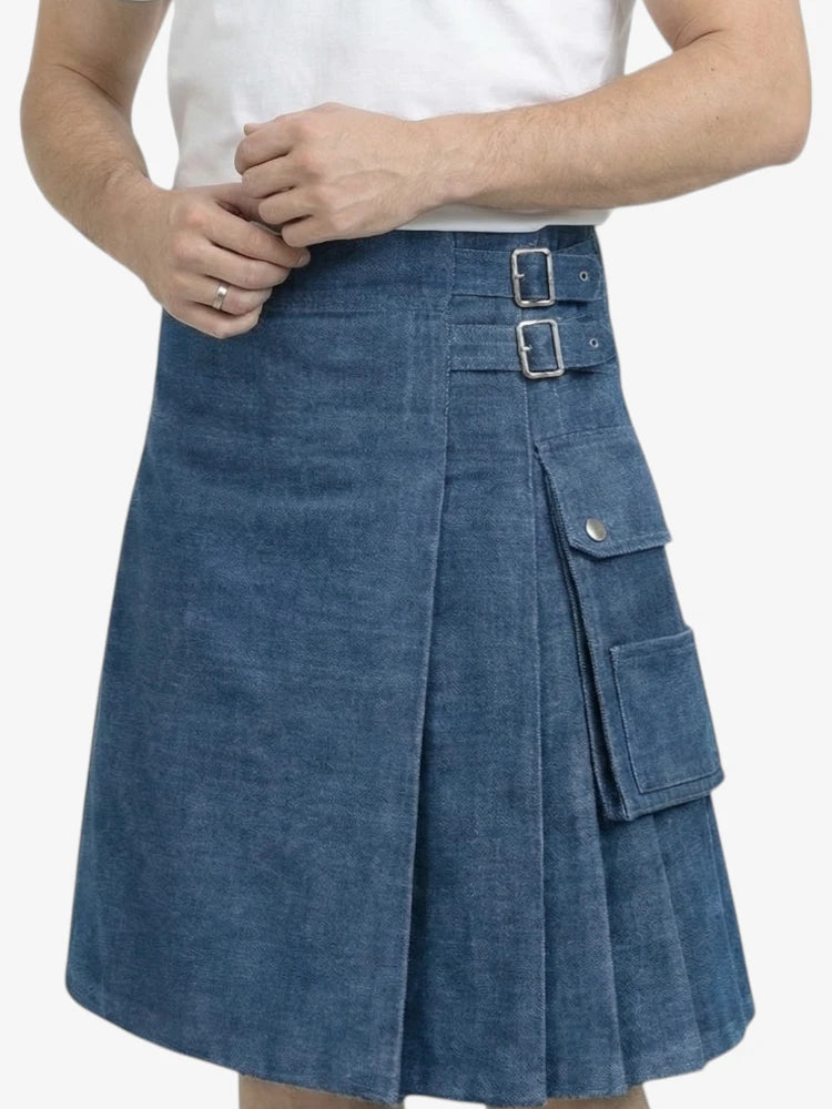 Modern Navy Blue Denim Kilt