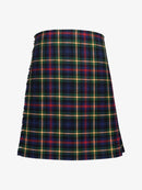 Plaid kilt with a blue, red, and green pattern on a white background