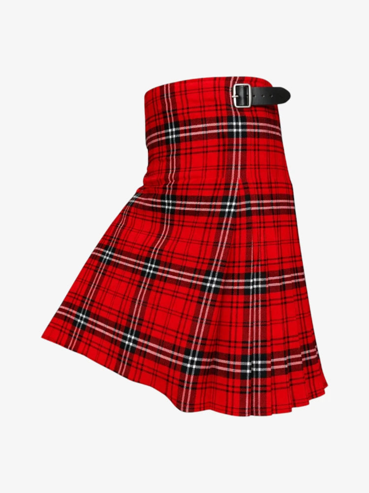 Red plaid kilt with a belt on a white background