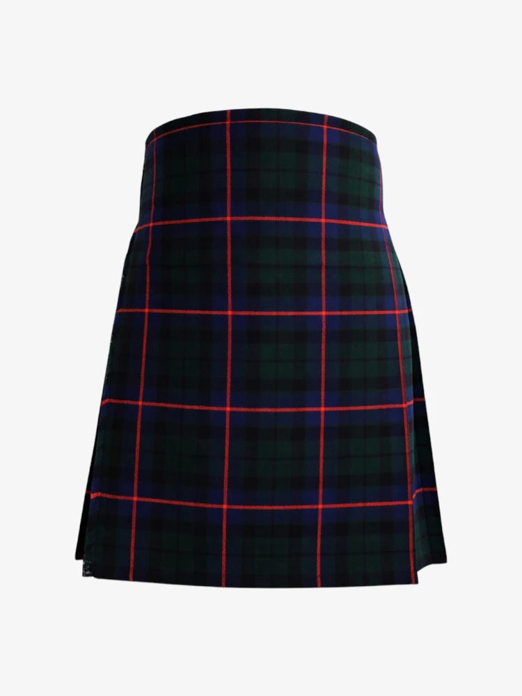 Plaid kilt with black and red pattern on a white background