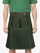 Person wearing a green kilt on a white background