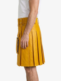 Mustard Yellow Leather Utility Kilt Left