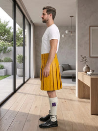 Mustard Yellow Leather Utility Kilt Left Side