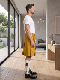 Mustard Yellow Leather Utility Kilt Right Side