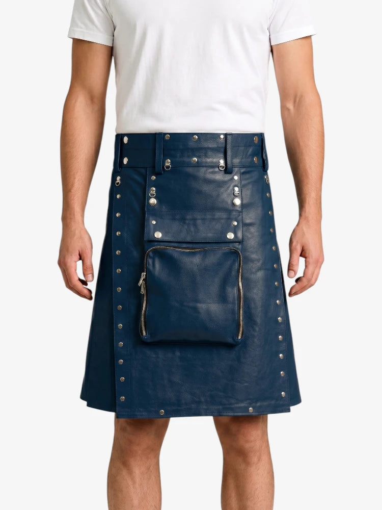 Navey Blue Leather Utility Kilt