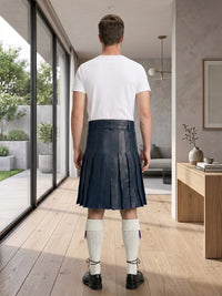 Navey Blue Leather Utility Kilt Back Side