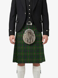 Traditional Scottish kilt with a tartan pattern on a white background